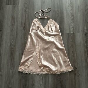 Elegant Satin Lace Trim Chemise